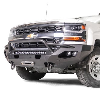 Fab Fours® - Matrix Full Width Black Powder Coated Front Winch HD Bumper with Pre-Runner Guard