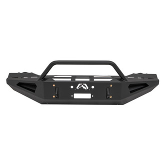 Fab Fours® - Red Steel Full Width Black Powder Coated Front Winch HD Bumper with Hoop