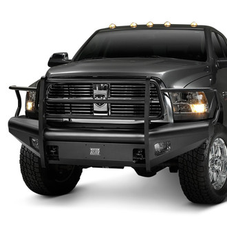 Fab Fours® - Black Steel Elite Full Width Black Powder Coated Front HD Bumper with Full Grille Guard