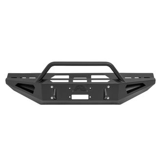 Fab Fours® - Red Steel Full Width Black Powder Coated Front Winch HD Bumper with Hoop