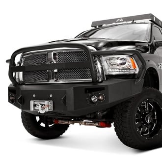 Fab Fours® - Premium Full Width Black Powder Coated Front Winch HD Bumper with Full Grille Guard
