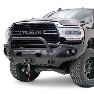 Fab Fours® - Matrix Full Width Black Powder Coated Front Winch HD Bumper with Pre-Runner Guard