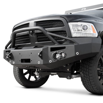 Fab Fours® - Premium Full Width Black Powder Coated Front Winch HD Bumper with Pre-Runner Guard