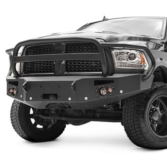 Fab Fours® - Premium Full Width Black Powder Coated Front Winch HD Bumper with Full Grille Guard
