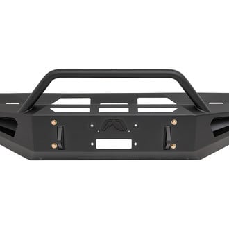 Fab Fours® - Red Steel Full Width Black Powder Coated Front Winch HD Bumper with Hoop