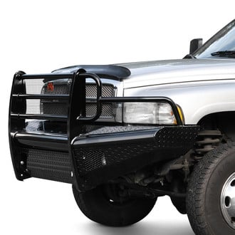 Fab Fours® - Black Steel Full Width Black Powder Coated Front HD Bumper with Full Grille Guard