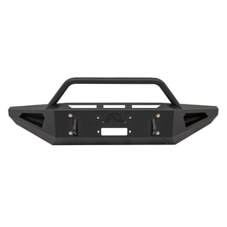 Fab Fours® - Red Steel Full Width Black Powder Coated Front Winch HD Bumper with Hoop
