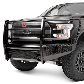 Fab Fours® - Black Steel Full Width Black Powder Coated Front HD Bumper with Full Grille Guard