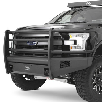 Fab Fours® - Black Steel Elite Full Width Black Powder Coated Front HD Bumper with Full Grille Guard