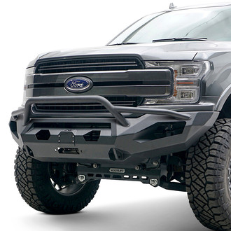 Fab Fours® - Matrix Full Width Black Powder Coated Front Winch HD Bumper with Pre-Runner Guard