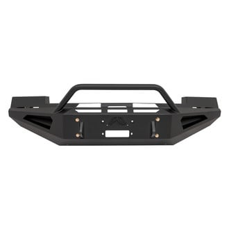 Fab Fours® - Red Steel Full Width Black Powder Coated Front Winch HD Bumper with Hoop