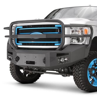 Fab Fours® - Premium Full Width Black Powder Coated Front Winch HD Bumper with Full Grille Guard