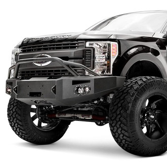 Fab Fours® - Premium Full Width Black Powder Coated Front Winch HD Bumper with Pre-Runner Guard