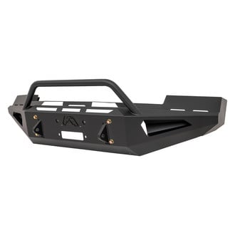 Fab Fours® - Red Steel Full Width Black Powder Coated Front Winch HD Bumper with Hoop