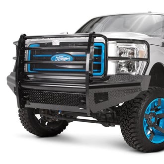 Fab Fours® - Black Steel Full Width Black Powder Coated Front HD Bumper with Full Grille Guard
