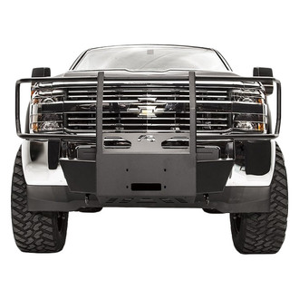 Fab Fours® - Full Frame Black Powder Coat Winch Mount with Full Grille Guard