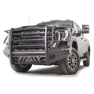 Fab Fours® - Black Steel Elite Full Width Black Powder Coated Front HD Bumper with Full Grille Guard
