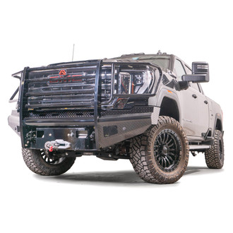 Fab Fours® - Black Steel Full Width Black Powder Coated Front HD Bumper with Full Grille Guard