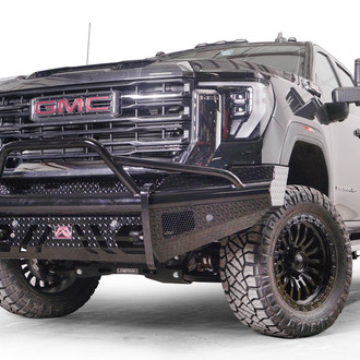 Fab Fours® - Black Steel Full Width Black Powder Coated Front HD Bumper with Pre-Runner Guard