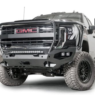 Fab Fours® - Matrix Full Width Black Powder Coated Front Winch HD Bumper with Brush Guard