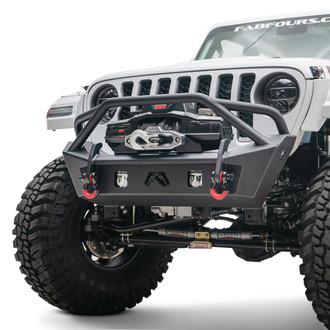 Fab Fours® - Stubby Raw Front Winch HD Bumper with Pre-Runner Guard