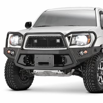 Fab Fours® - Premium Full Width Black Powder Coated Front Winch HD Bumper with Full Grille Guard