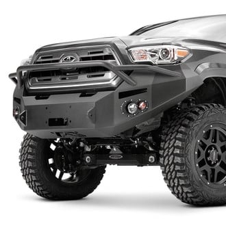 Fab Fours® - Premium Full Width Black Powder Coated Front Winch HD Bumper with Pre-Runner Guard