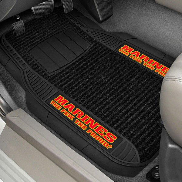 FanMats® 15715 U.S. Marines 1st Row Black Deluxe Floor Mats with