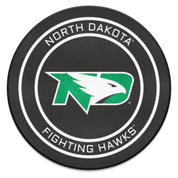FanMats® - University of North Dakota 27" Dia Nylon Face Hockey Puck Floor Mat with "ND Hawk" Logo