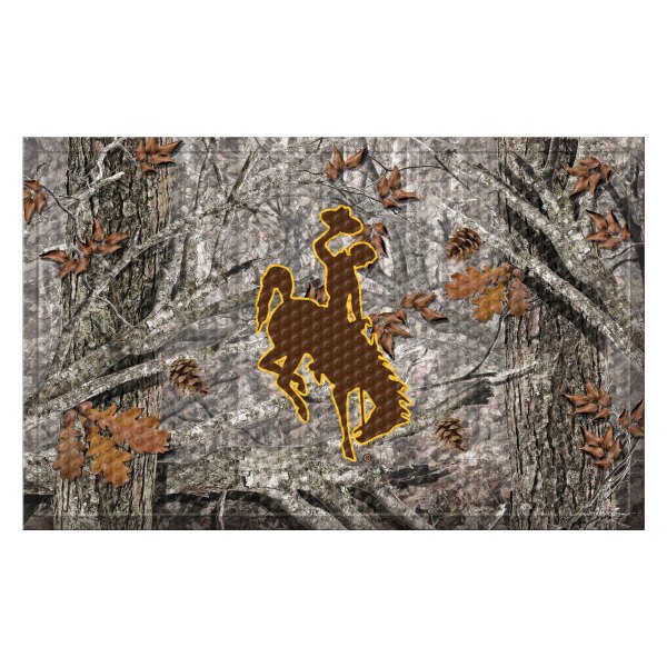 FanMats® - "Camo" University of Wyoming 19" x 30" Rubber Scraper Door Mat with "Bucking Cowboy" Logo