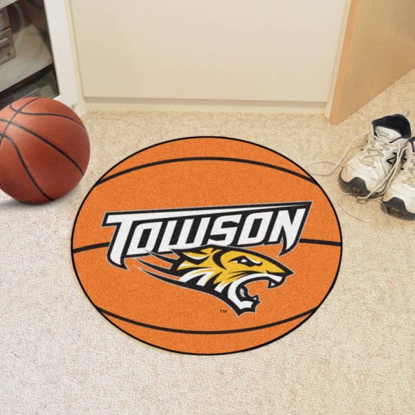 FanMats® - Towson University 27" Dia Nylon Face Basketball Ball Floor Mat with "Towson & Tiger" Logo