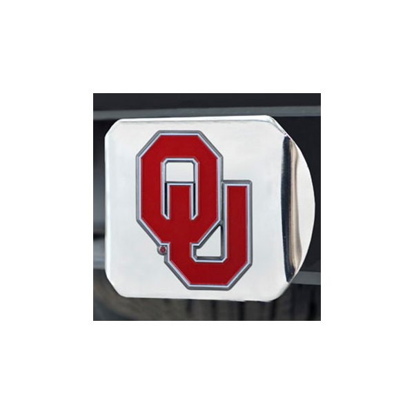 FanMats® - Chrome College Hitch Cover with Red University of Oklahoma Logo for 2" Receivers