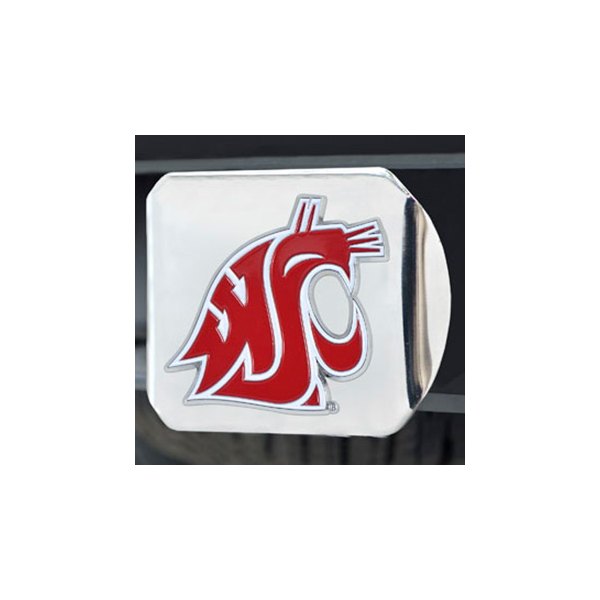 FanMats® - Chrome College Hitch Cover with Red Washington State University Logo for 2" Receivers