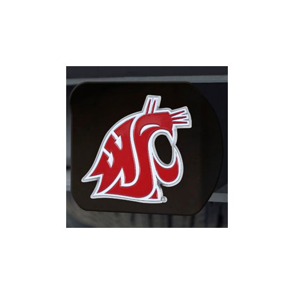FanMats® - Black College Hitch Cover with Red Washington State University Logo for 2" Receivers