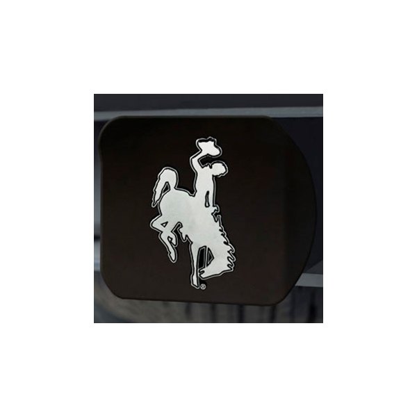 FanMats® - Black College Hitch Cover with Chrome University of Wyoming Cowboy Logo for 2" Receivers