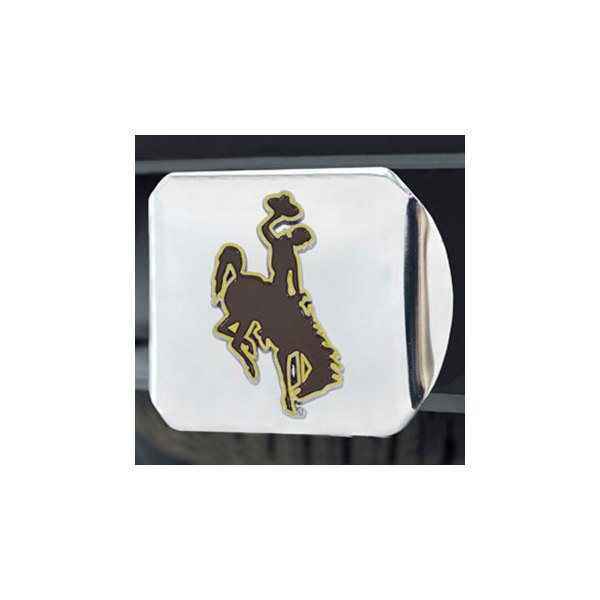 FanMats® - Chrome College Hitch Cover with Brown University of Wyoming Logo for 2" Receivers