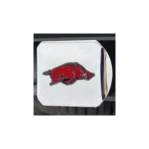 FanMats® - Chrome College Hitch Cover with Red University of Arkansas Logo for 2" Receivers
