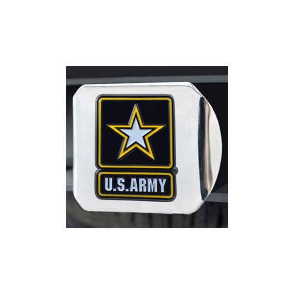 FanMats® - Military Chrome Hitch Cover with Black/Yellow US Army Logo for 2" Receivers