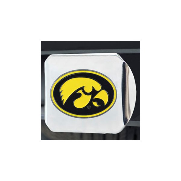 FanMats® - Chrome College Hitch Cover with Black/Yellow University of Iowa Logo for 2" Receivers