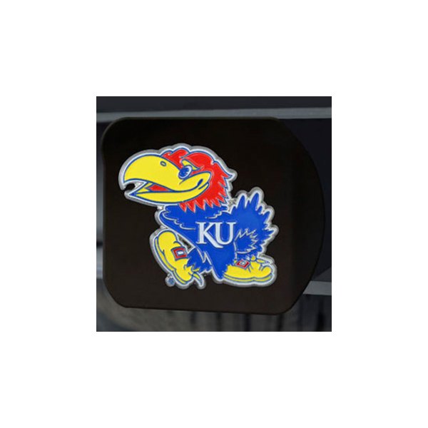 FanMats® - Black College Hitch Cover with Multicolor University of Kansas Logo for 2" Receivers
