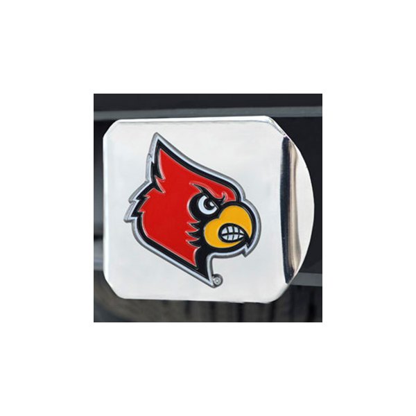FanMats® - Chrome College Hitch Cover with Red/Yellow University of Louisville Logo for 2" Receivers