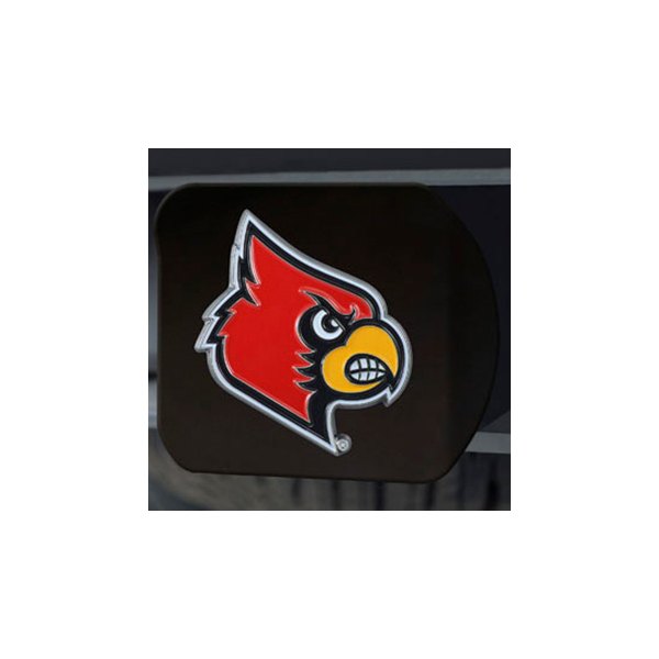 FanMats® - Black College Hitch Cover with Red/Yellow University of Louisville Logo for 2" Receivers