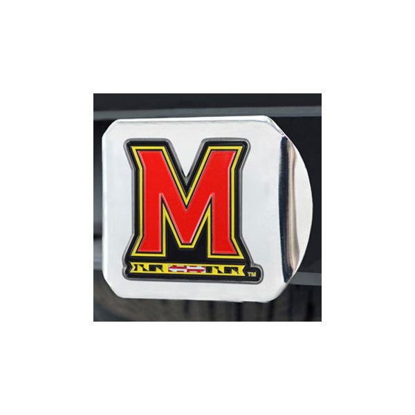 FanMats® - Chrome College Hitch Cover with Red/Yellow University of Maryland Logo for 2" Receivers