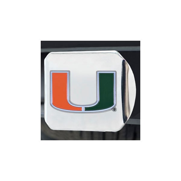 FanMats® - Chrome College Hitch Cover with Orange/Green University of Miami Logo for 2" Receivers