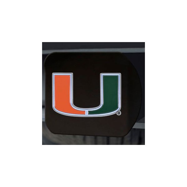 FanMats® - Black College Hitch Cover with Orange/Green University of Miami Logo for 2" Receivers