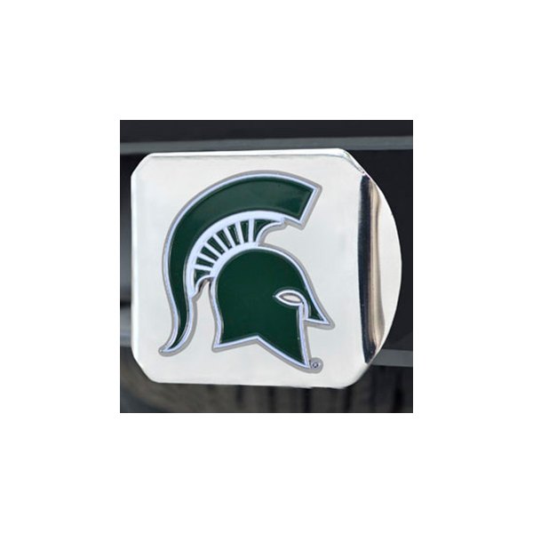 FanMats® - Chrome College Hitch Cover with Green/White Michigan State University Logo for 2" Receivers