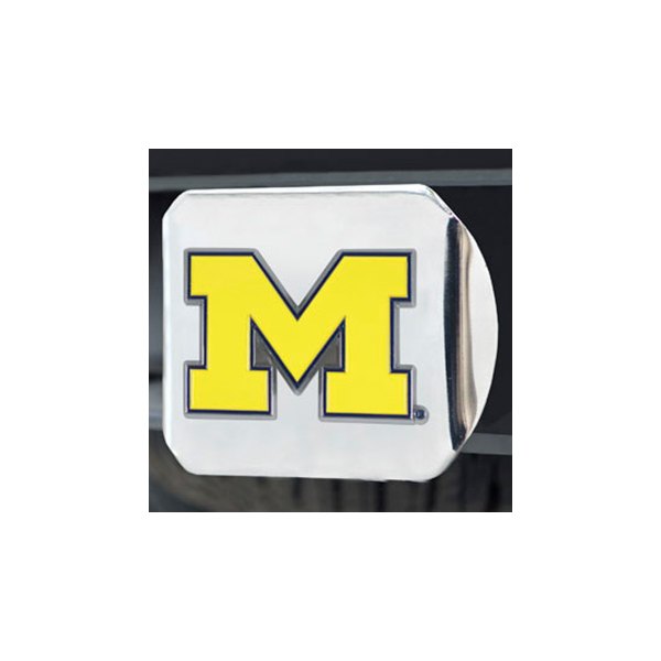 FanMats® - Chrome College Hitch Cover with Yellow University of Michigan Logo for 2" Receivers