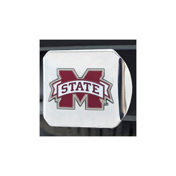 FanMats® - Chrome College Hitch Cover with Red/White Mississippi State University Logo for 2" Receivers