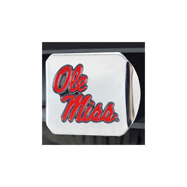 FanMats® - Chrome College Hitch Cover with Red University of Mississippi (Ole Miss) Logo for 2" Receivers