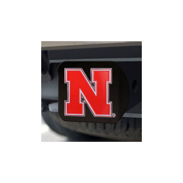 FanMats® - Black College Hitch Cover with Red University of Nebraska Logo for 2" Receivers